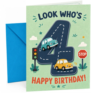 4th Birthday Card Cute Cars and Road Number 4