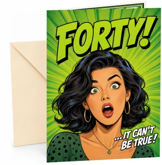 40th Birthday Card Comic Pop Art Woman Shocked Green