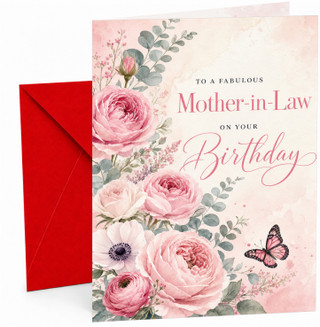 Mother-in-Law Birthday Card Pink Watercolour Flowers &
