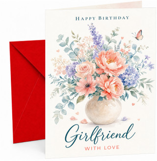 Girlfriend Birthday Card Watercolour Flowers in Vase &