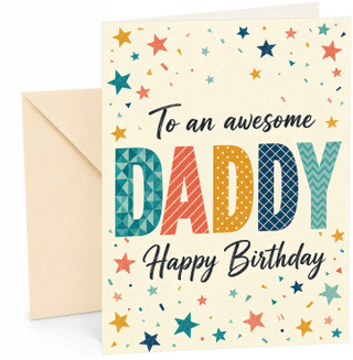 Daddy Birthday Card Colourful Stars and Confetti Lettering