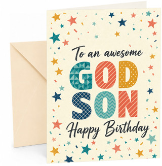 God Son Birthday Card Colourful Star Confetti Typography