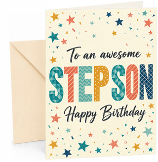Step Son Birthday Card Colourful Stars Confetti Typography