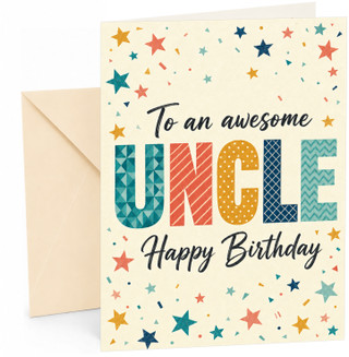 Uncle Birthday Card Colourful Stars and Confetti Typography