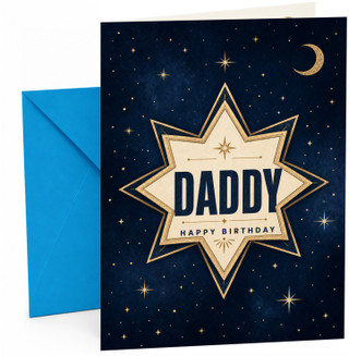 Daddy Birthday Card Night Sky Starburst and Moon Typography