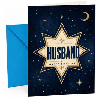 Husband Birthday Card Starburst Night Sky with Moon and Stars