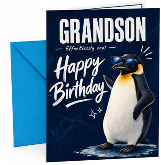 Grandson Birthday Card Cool Penguin in Sunglasses