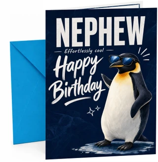 Nephew Birthday Card Effortlessly Cool Penguin in Sunglasses