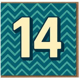 14th Birthday Card - Bold Number 14 on Teal Chevron Pattern - Modern Minimalist Age Fourteen Card for Teen