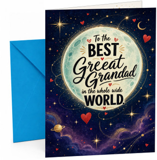 Great Grandad Birthday Card Moon and Stars Night Sky Hearts