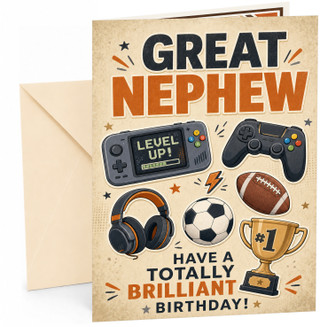 Nephew Birthday Card Level Up Gaming Controller and Trophy