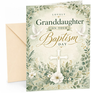 Granddaughter Birthday Card Dove and Cross Floral Leaves