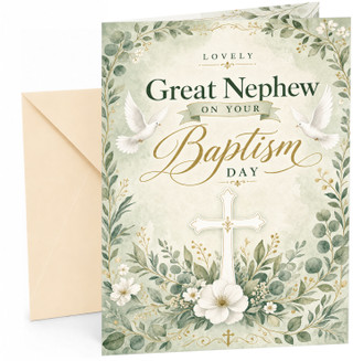 Great Nephew Birthday Card White Dove and Cross Floral Greenery