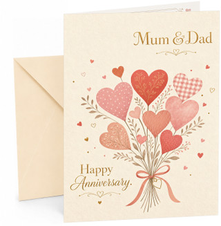 Mum & Dad Anniversary Card Heart Bouquet Illustration