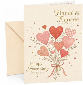 Fiancé & Fiancée Anniversary Card Heart Bouquet Illustration
