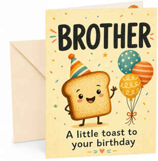 Brother Birthday Card Cute Toast with Balloons Illustration