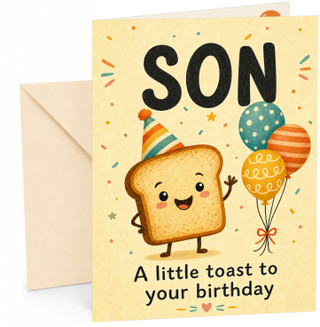 Son Birthday Card Cute Toast Character with Balloons