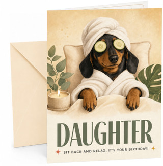 Daughter Birthday Card with Funny Spa Sausage Dog