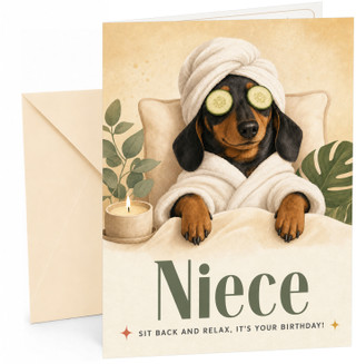 Niece Birthday Card Funny Sausage Dog Spa Cucumber Eyes