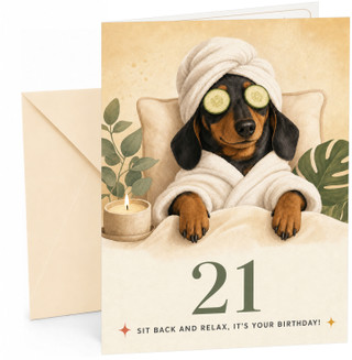 21st Birthday Card Funny Spa Sausage Dog with Cucumber Eyes