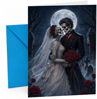 Couple Wedding Card Gothic Skeleton Bride & Groom Moon Roses