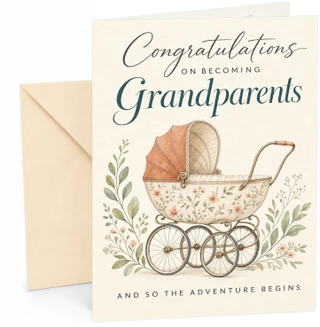 New Grandparents Congratulations Card Floral Vintage Pram