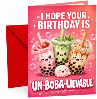 Friend Birthday Card Un-Boba-Lievable Bubble Tea Drinks