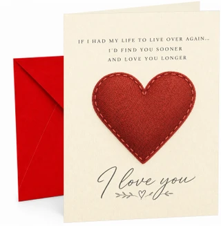 Partner Valentine's Day Card Embroidered Red Heart I Love You
