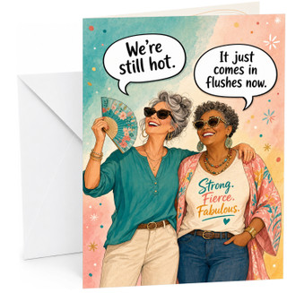 Funny Birthday Card Still Hot Ladies with Fan Illustration
