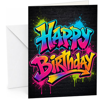 Happy Birthday Card Graffiti Street Art on Brick Wall