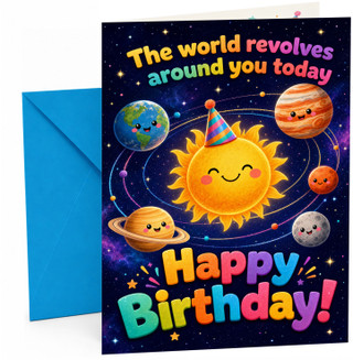 Happy Birthday Card Cute Solar System Planets and Sun