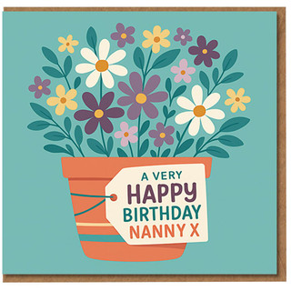 Nanny Birthday Card - Floral Flower Pot with Daisies - 'A Very Happy Birthday Nanny X' - Cute Grandmother Card