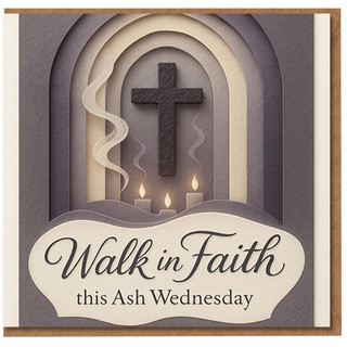 Ash Wednesday Card - Walk in Faith - Cross and Candles Layered Arch Design - Religious Lent Encouragement