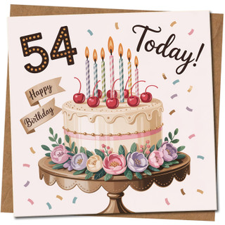 54 Today Birthday Card - Cake and Candles, 145mm x 145mm Square, Includes Kraft Envelope