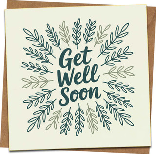 Get Well Soon Greeting Card – 145mm x 145mm Square – Botanical Leaf Design – Blank Inside – Includes Kraft Envelope – Cheer Up, Recovery Wishes Card for Men, Women, Friends