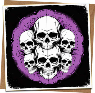 Gothic Skulls Greeting Card 145mm x 145mm - Purple and Black Horror Illustration - Blank Inside - Halloween Birthday Alternative - Includes Kraft Envelope - Dark Art Card for Him Her