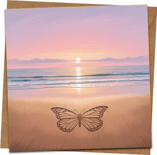 Sunset Beach Butterfly Greeting Card 145mm x 145mm – Blank Inside – Square Nature Art Card with Kraft Envelope – Birthday, Sympathy, Thinking of You, Thank You