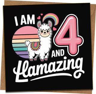 4th Birthday Card Llama I Am 4 and Llamazing – Cute Kids Rainbow Design – 145mm Square Greeting Card with Kraft Envelope – For Girl or Boy, Daughter, Son, Granddaughter, Niece