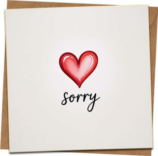 Sorry Card with Red Heart - 145mm x 145mm Square Apology Greeting Card with Kraft Envelope, Cute Minimalist Design for Boyfriend Girlfriend Husband Wife Friends