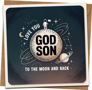 Godson Card - Love You to the Moon and Back | Space Astronaut Design Greeting Card, 145mm x 145mm Square, Blank Inside, Includes Kraft Envelope