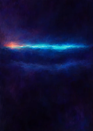 Narrow glowing turquoise band with a coral-orange glow at the left, set against a deep violet-black abstract field.