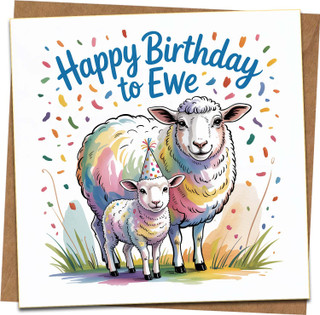 Funny Sheep Birthday Card – Happy Birthday to Ewe – 145mm x 145mm Square Greeting Card, Blank Inside, Kraft Envelope Included, Cute Animal Pun for Him Her Kids Adults