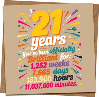 21st Birthday Card Funny – You've Been Officially Brilliant – Colourful Milestone Age 21 Greeting, 145mm x 145mm Square, Includes Kraft Envelope, For Him or Her