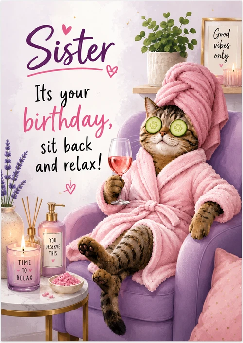Sister Birthday Card - Pampered Spa Retreat - main