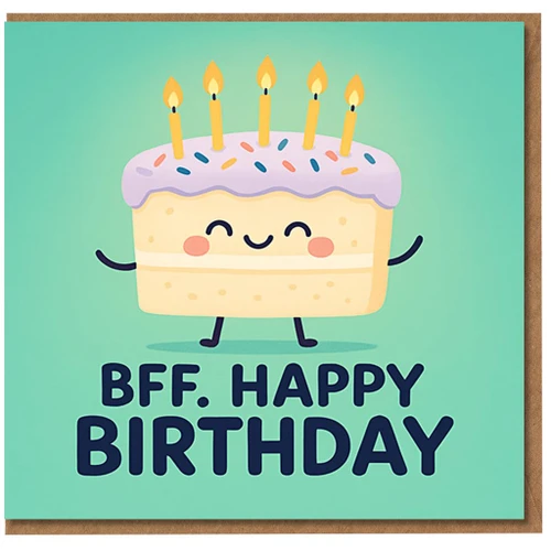 Best Friend Birthday Card - BFF Happy Birthday - Cute Smiling Cake with Candles and Sprinkles - Fun Pastel Design for Bestie, Her or Him