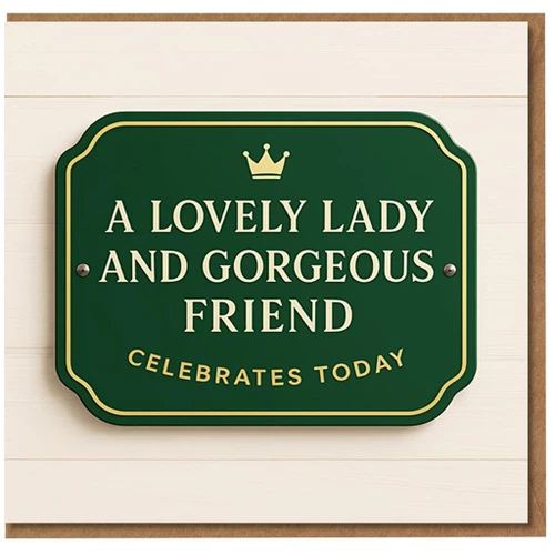 Lovely Lady and Gorgeous Friend Birthday Card - Elegant Green Plaque Design with Crown - For Her, Female Friend