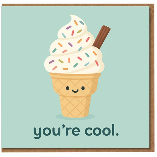 You're Cool Ice Cream Birthday Card - Cute Pun with Sprinkles and Chocolate Flake - Fun Card for Friends, Kids, Him or Her