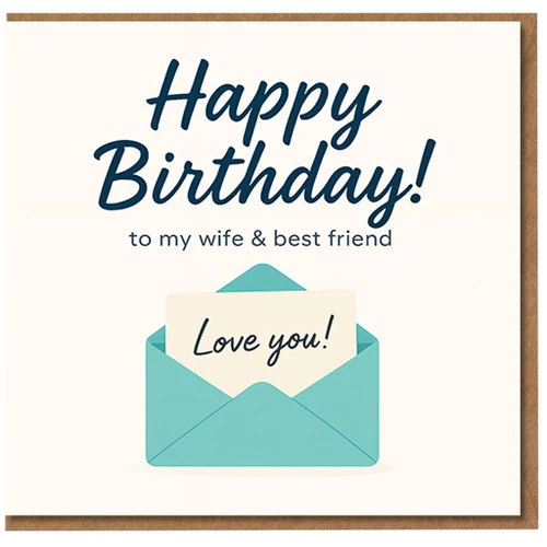 Happy Birthday Wife Card - To My Wife & Best Friend - Love You Note Illustration - Romantic Birthday Card for