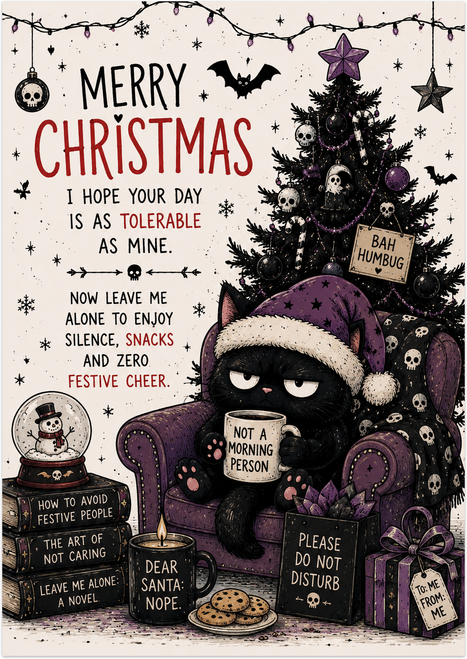 Gothic Grumpy Cat Christmas Card - main