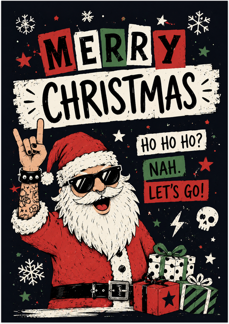 Punk Rock Santa Christmas Card - main